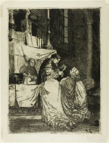 Communion in the Church of St. Médard by Alphonse Legros, print, 1856-1866