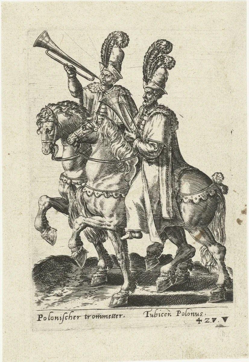 Poolse herauten te paard by Unknown, print, 1577