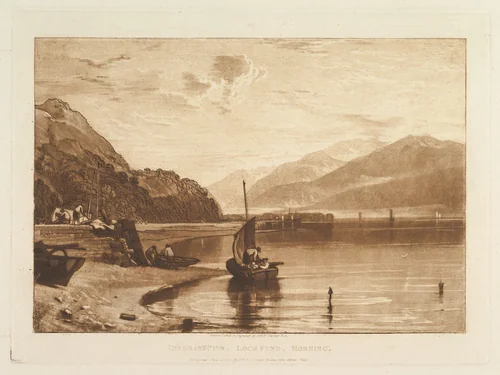 Inverary Pier, Loch Fyne, Morning, part VII, plate 35 from "Liber Studiorum" by Joseph Turner, print, 1811