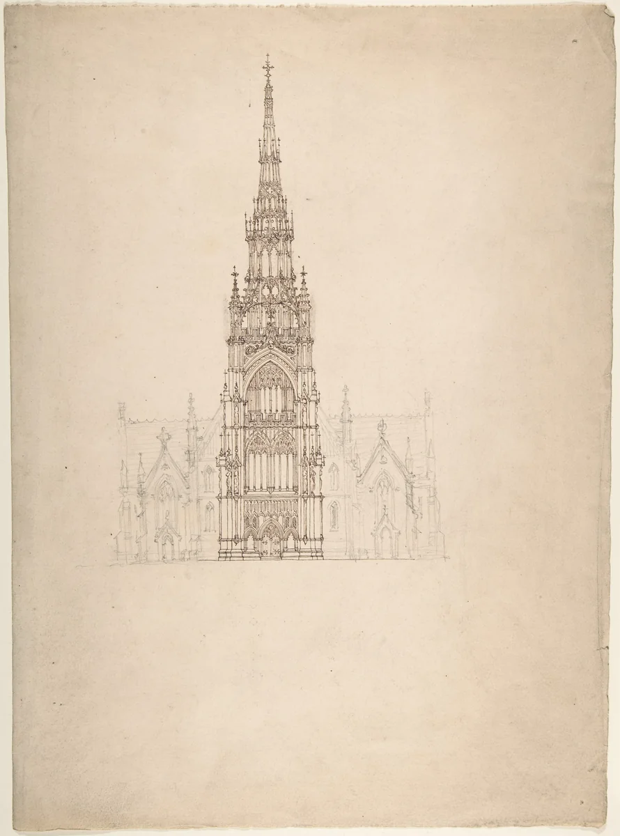 Design for a Church in the Decorated Style, Perspective by anonymous, drawing, 1800-1900