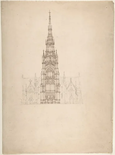 Design for a Church in the Decorated Style, Perspective by anonymous, drawing, 1800-1900