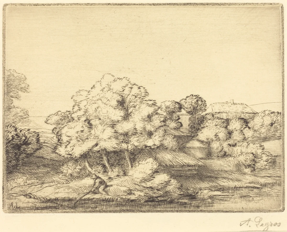 Hamlet near the Lake (Le hameau pres du lac) by Alphonse Legros, print, 1837-1911