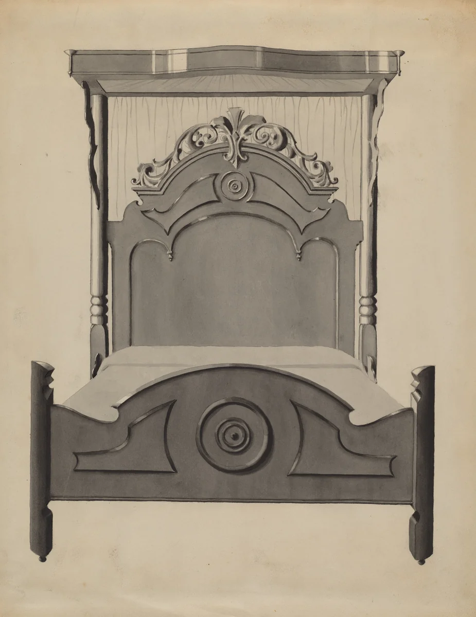 Half-canopy Carved Bed by Dorothy Posten, index of american design, 1936