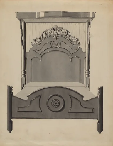 Half-canopy Carved Bed by Dorothy Posten, index of american design, 1936