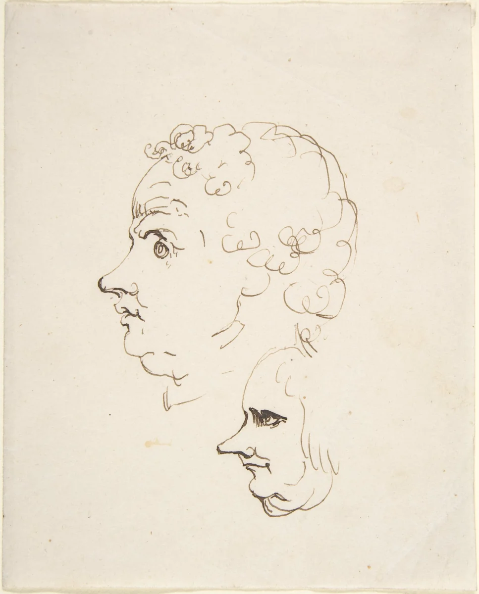 Two Caricature Heads of Men by Johann Heinrich Wilhelm Tischbein, drawing, 1794-1810
