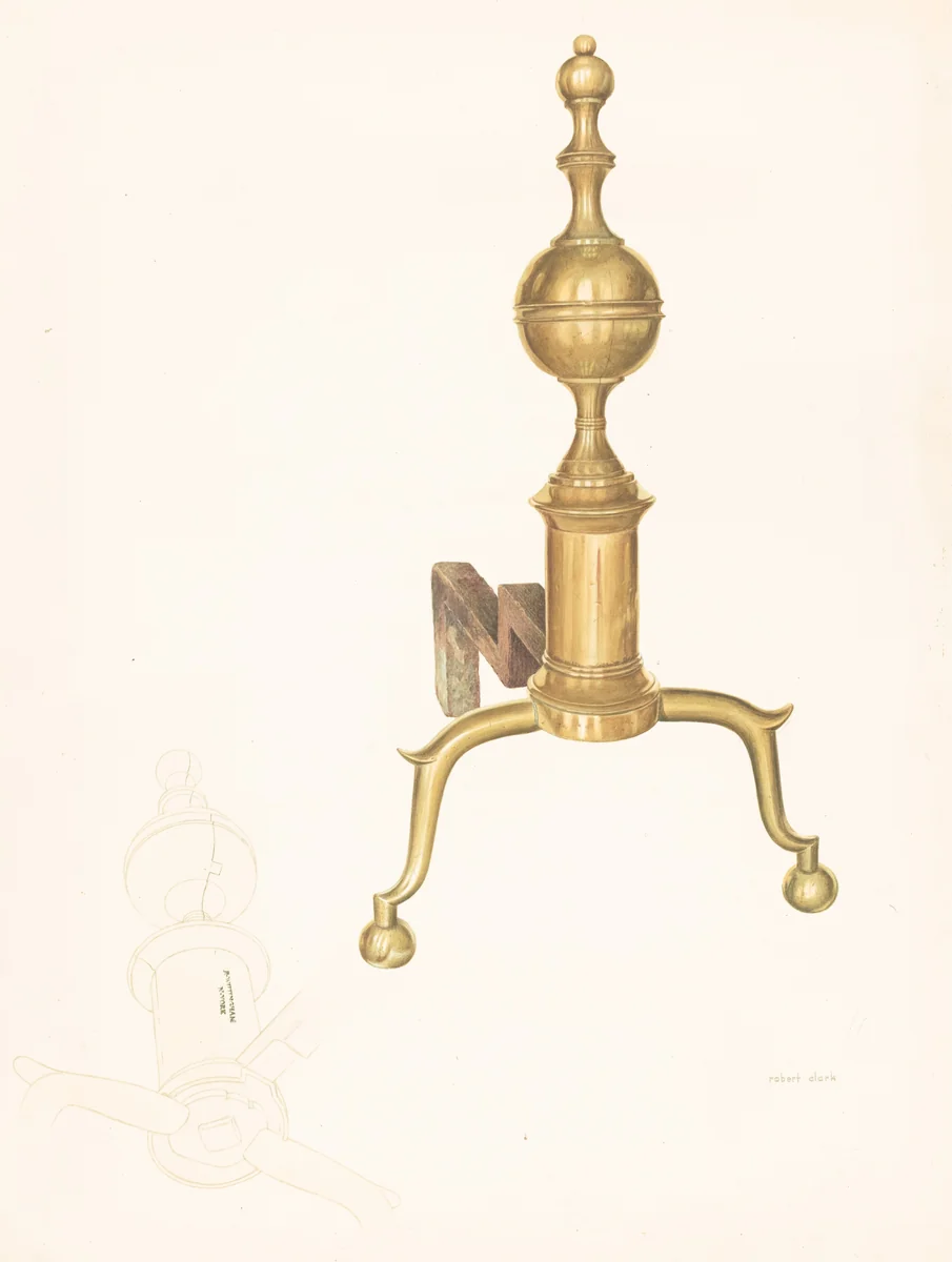 Brass Andirons by Robert Clark, index of american design, 1938