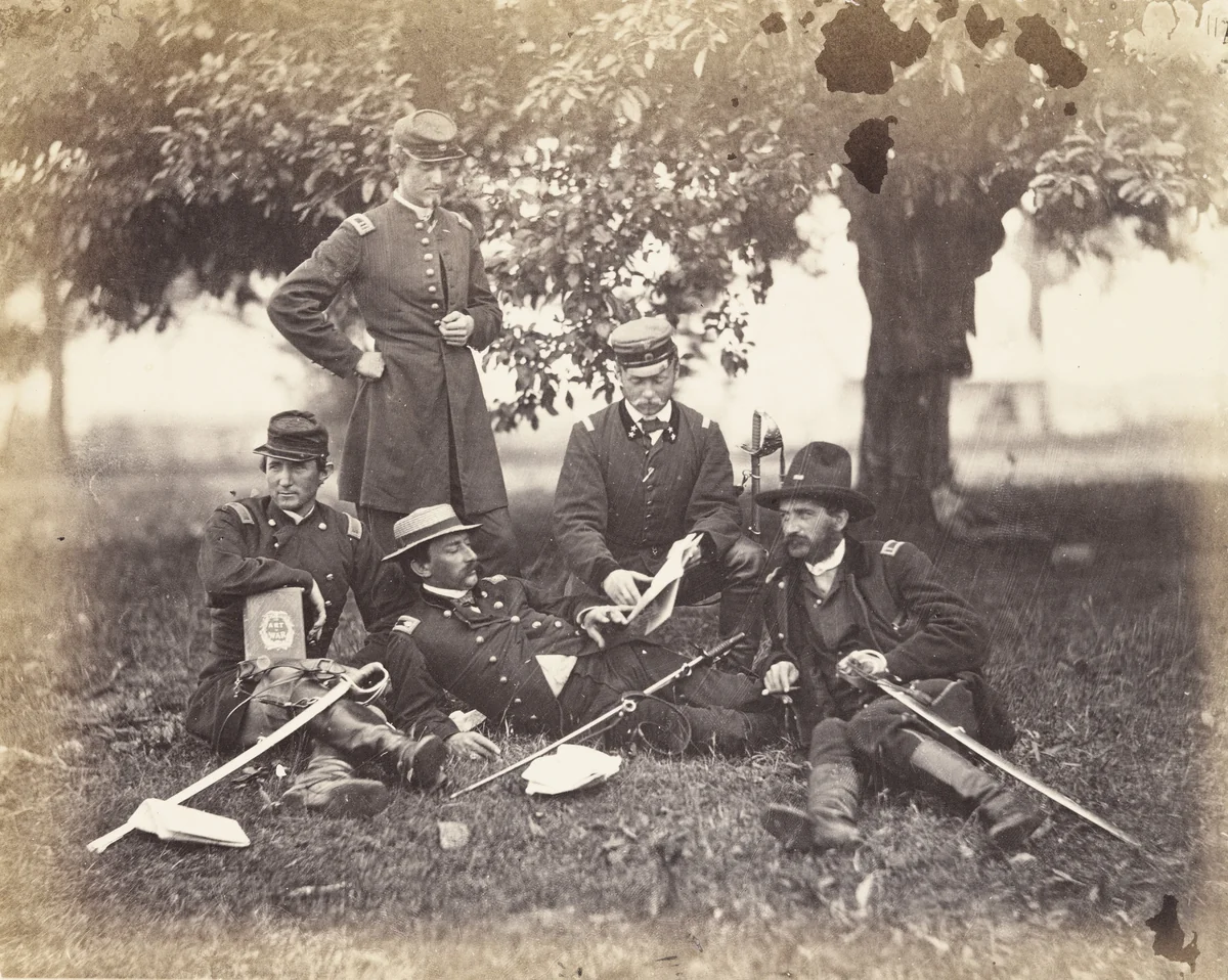 Studying the Art of War (Fairfax Court-House) by Alexander Gardner, photograph, 1863