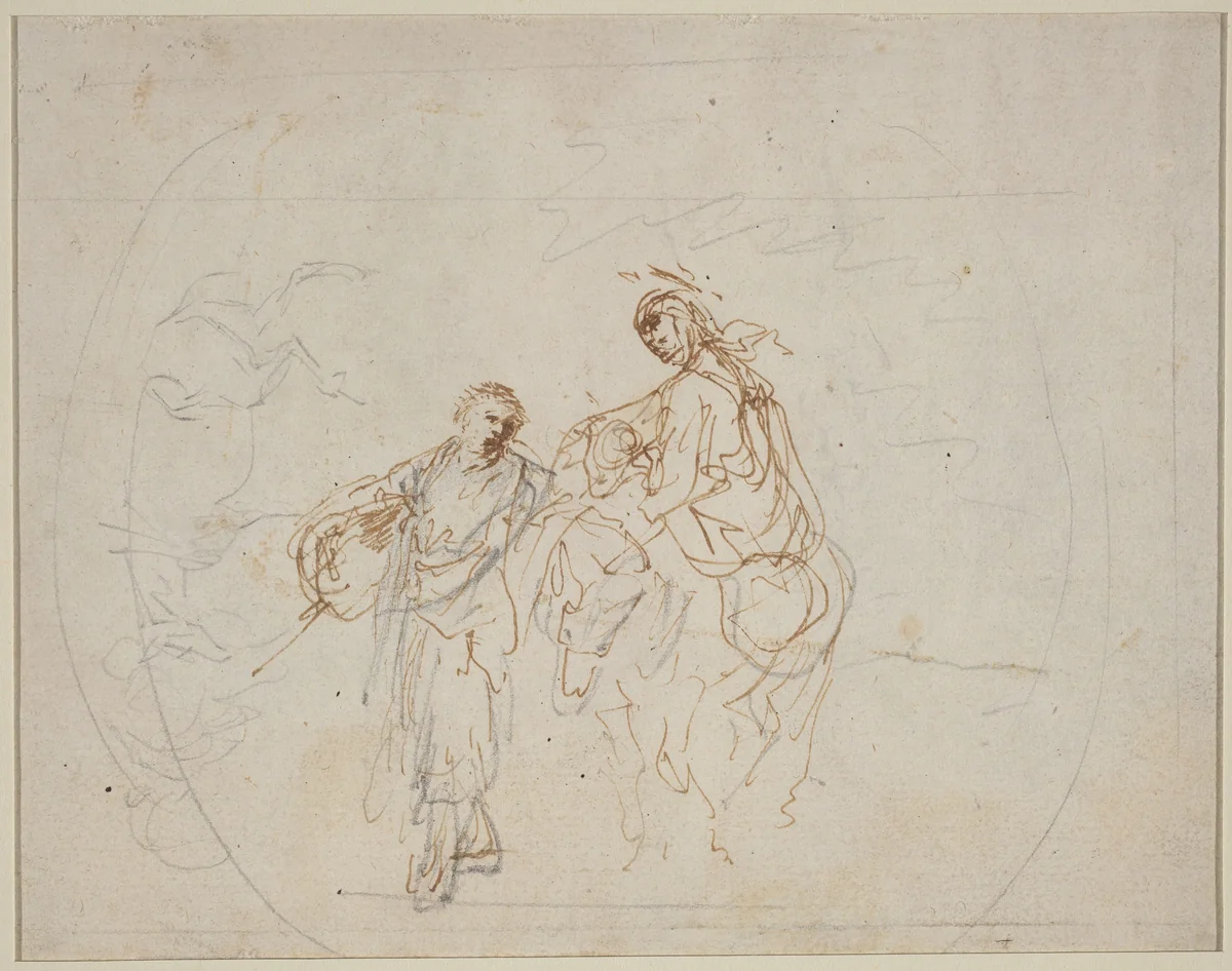 The Flight into Egypt [verso] by Stefano della Bella, drawing, 1610-1664
