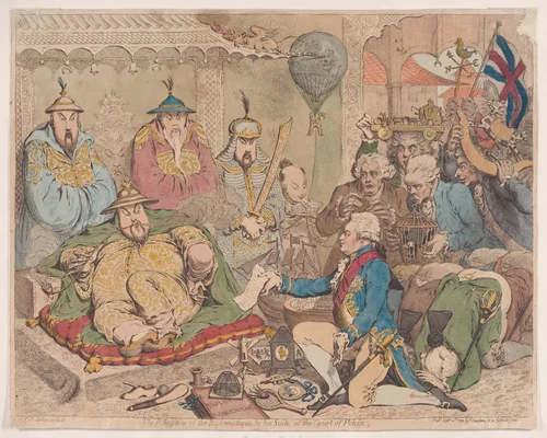 The Reception of the Diplomatique and his Suite at the Court of Pekin by James Gillray, print, 1792