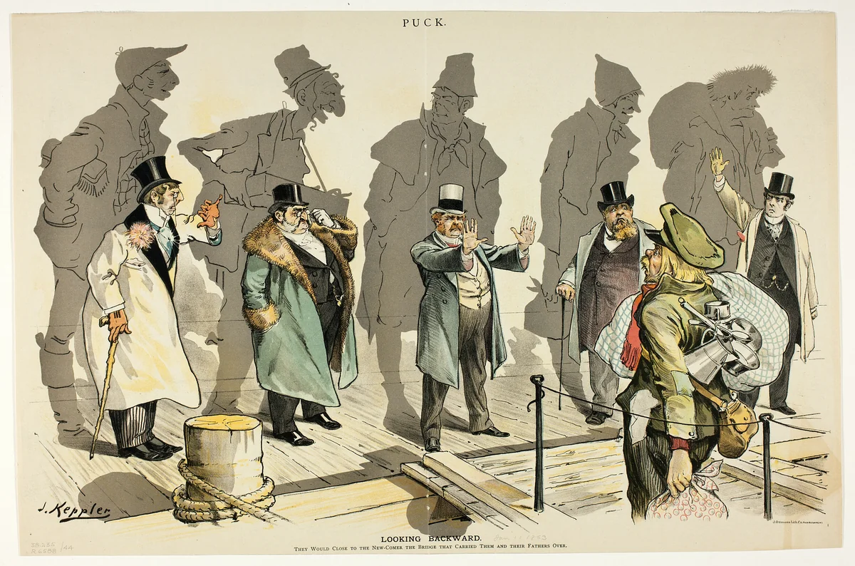 Looking Backward, from Puck by Joseph Keppler, print, 1858-1894