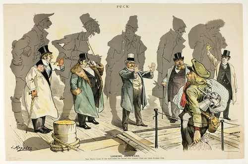 Looking Backward, from Puck by Joseph Keppler, print, 1858-1894