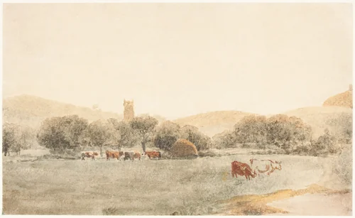 A Meadow with Cattle near Glastonbury by Peter de Wint, drawing, 1784-1849