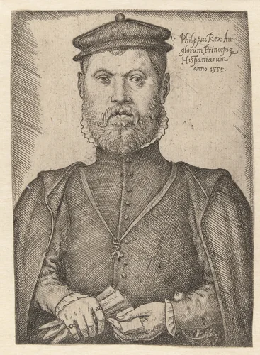 Portret van Philips II by Jan Cornelisz Vermeyen, print, 1555