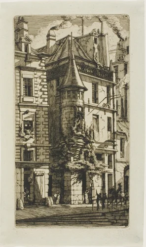 House with a Turret, rue de la Tixéranderie by Charles Meryon, print, 1852