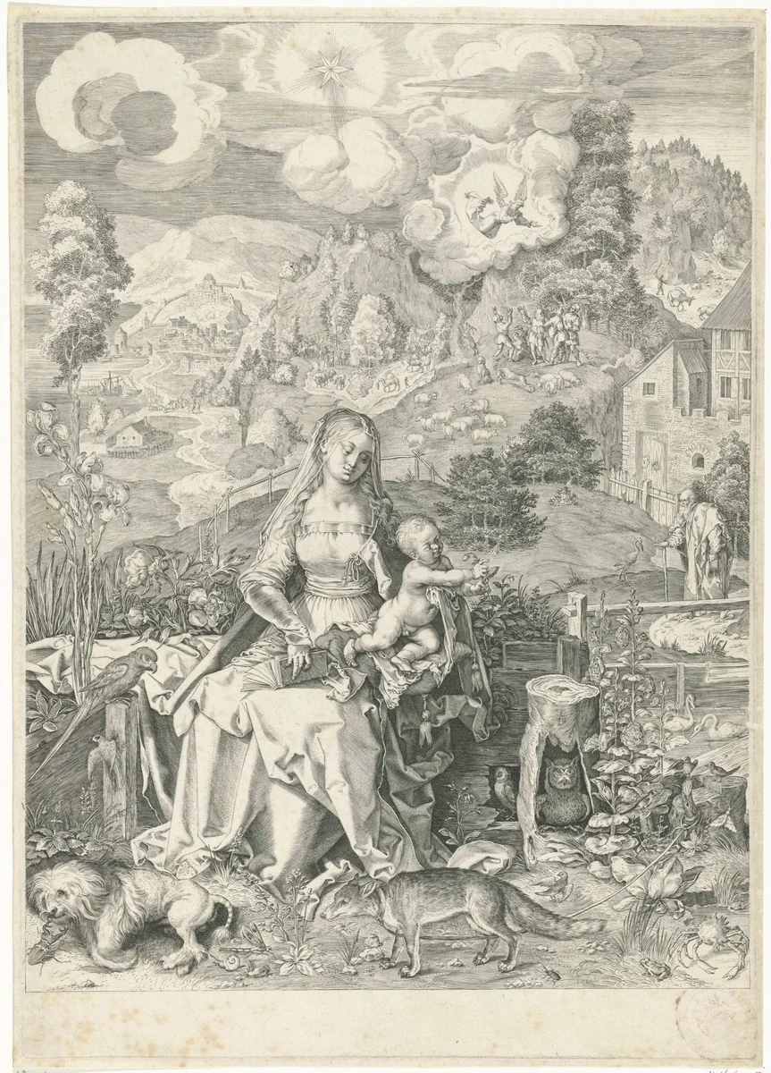 Maria met kind in een landschap by Aegidius Sadeler, print, 1580-1629