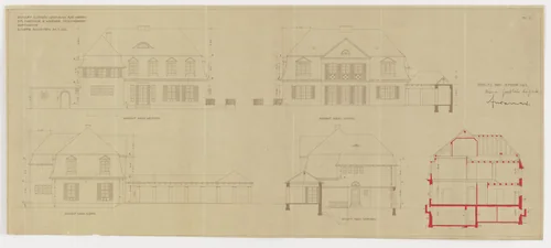 Werner House, Berlin-Zehlendorf, Germany, Four elevations by Ludwig Mies van der Rohe, mies van der rohe archive, 1913