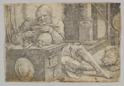 St. Jerome in his Study by Lucas van Leyden, print, 1521