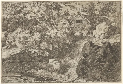 The Cascade Near the Watermill by Allart van Everdingen, print, 1621-1675