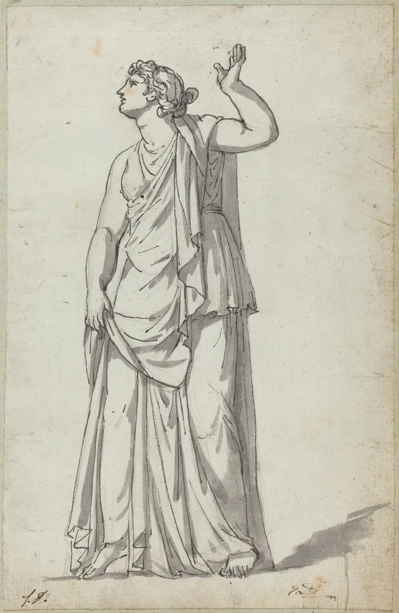 Roman Statue of a Muse (Anchyrrhoe) by Jacques-Louis David, drawing, 1748-1825