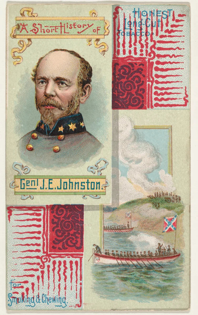 A Short History of General J. E. Johnston, from the Histories of Generals series (N114) issued by W. Duke, Sons & Co. to promote Honest Long Cut Smoking and Chewing Tobacco by W. Duke, Sons & Co., print, 1888