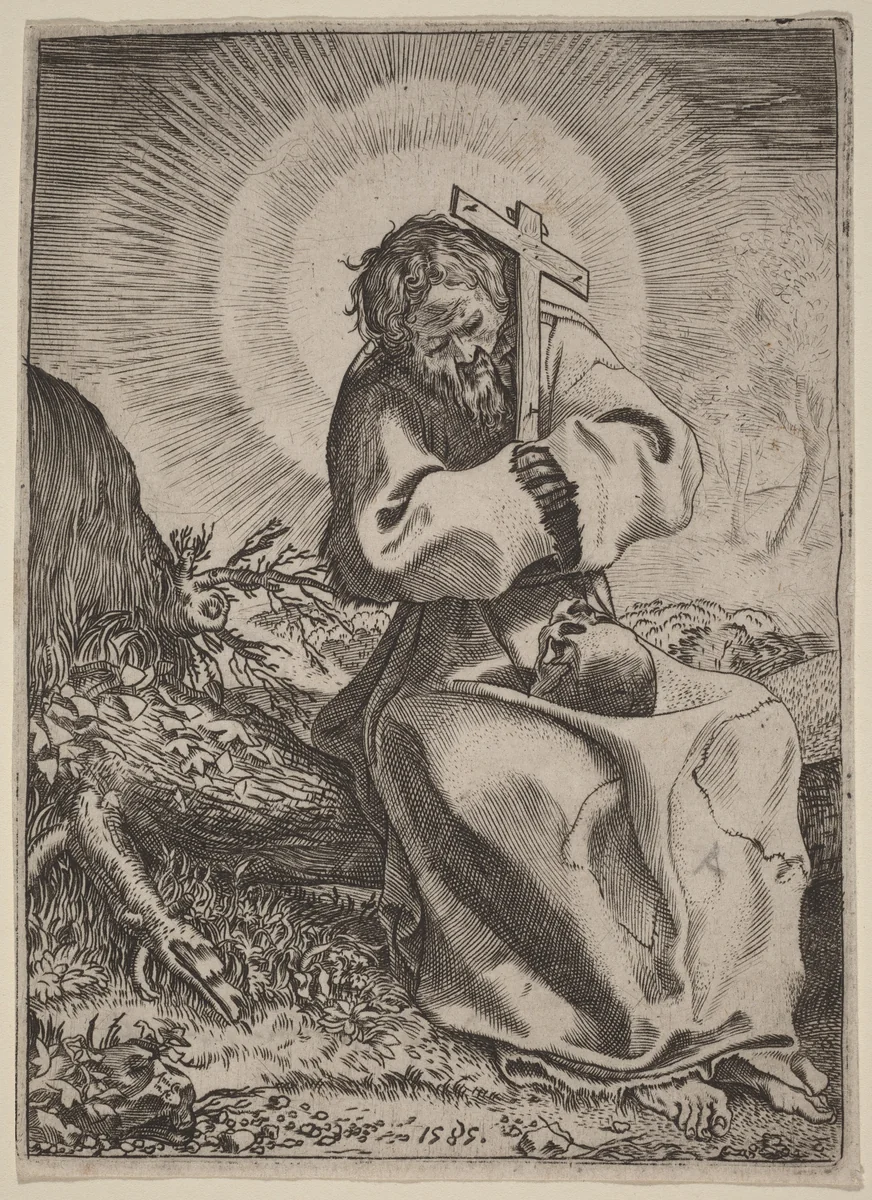 Saint Francis of Assisi by Annibale Carracci, print, 1585