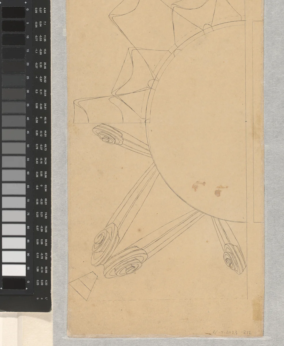 Twee kwartronde studies van bovenaanzichten van een schaal of ander object by anonymous, drawing, 1790-1810