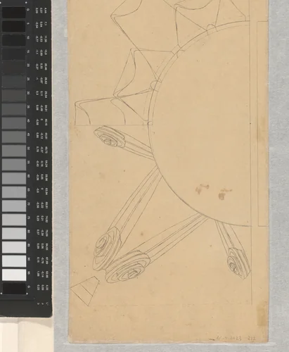 Twee kwartronde studies van bovenaanzichten van een schaal of ander object by anonymous, drawing, 1790-1810