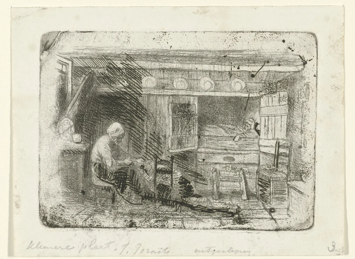 Twee figuren in een interieur by Jozef Israëls, print, 1835-1888