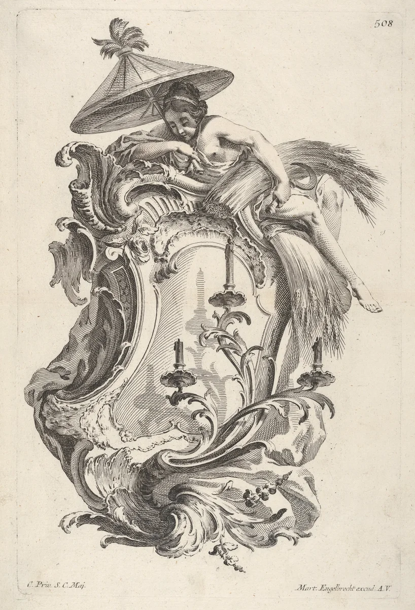 Sconce Representing Summer, from 'Wand-Leuchter die 4 Jahrseiten vorstellend' by Martin Engelbrecht, print, 1730-1756