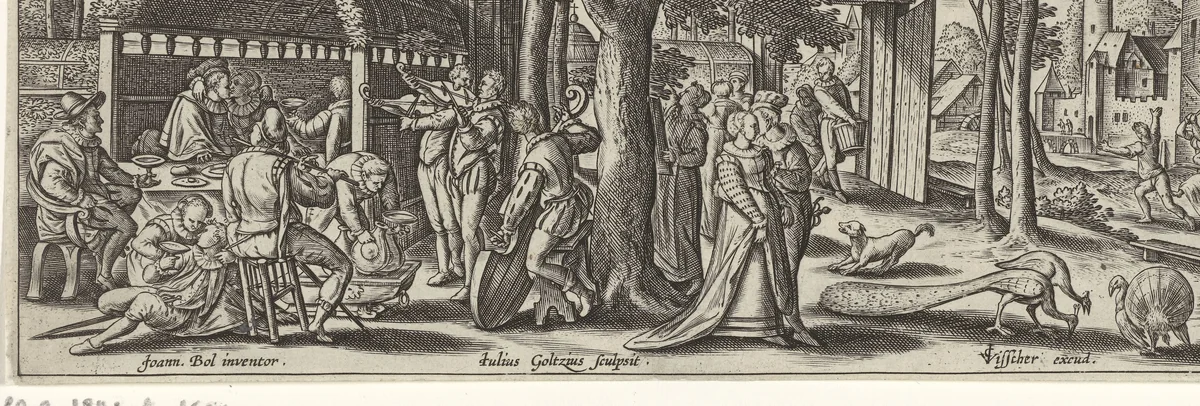 De verloren zoon verkwist zijn geld by Unknown, print, 1560-1595
