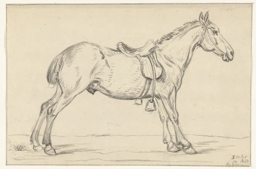 Gezadeld paard, naar rechts by Jean Bernard, drawing, 1823
