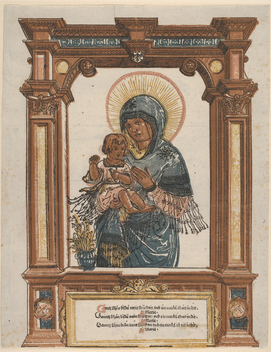 The Beautiful Virgin of Regensburg in an Architectural Frame by Albrecht Altdorfer, print, 1500-1538