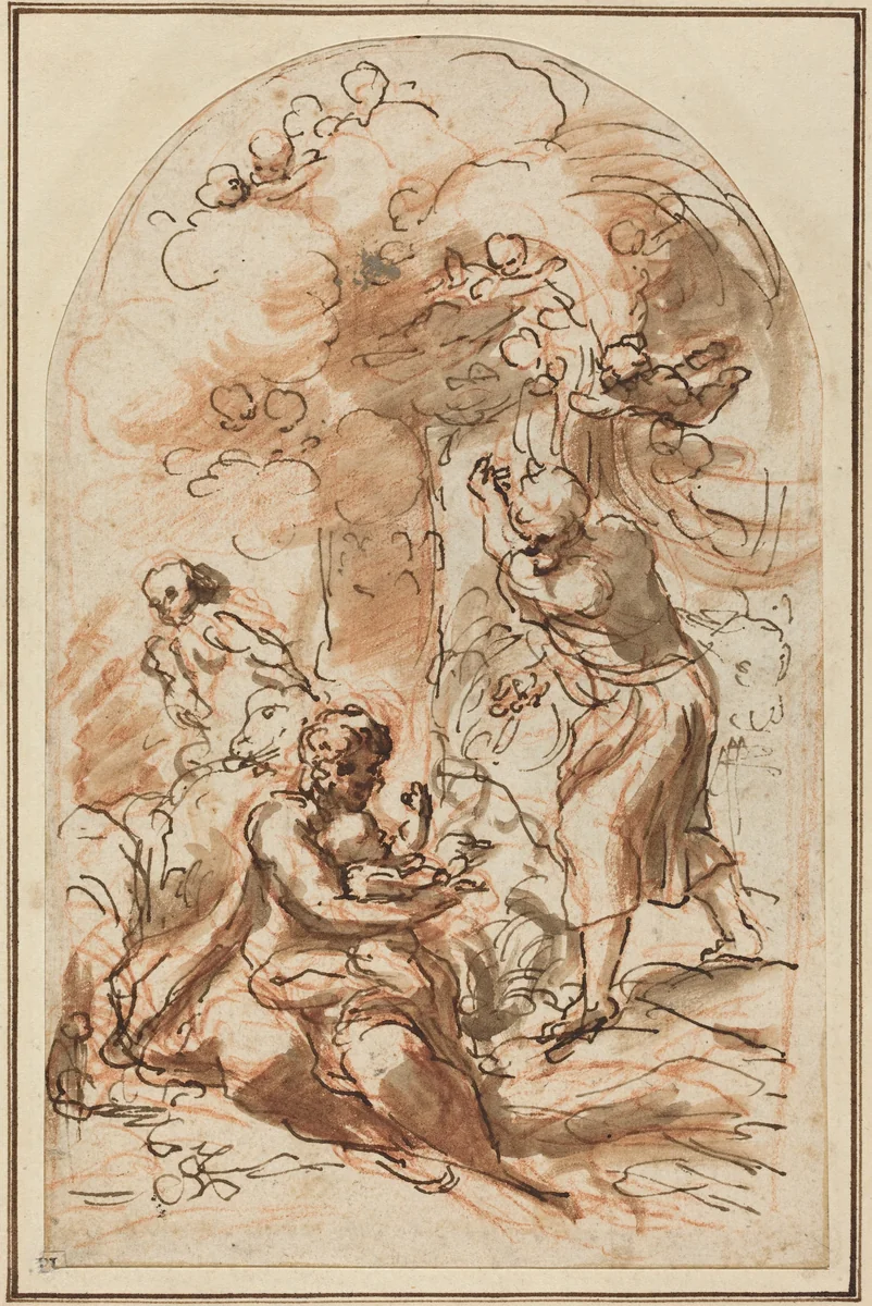 Study for the "Madonna della Scodella" [recto] by Correggio, drawing, 1523-1524