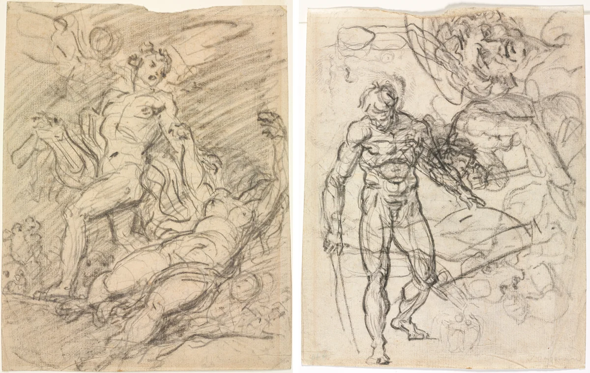 Orpheus and Eurydice (recto); Figure Studies (verso) by Jean Honoré Fragonard, drawing, 1757-1766