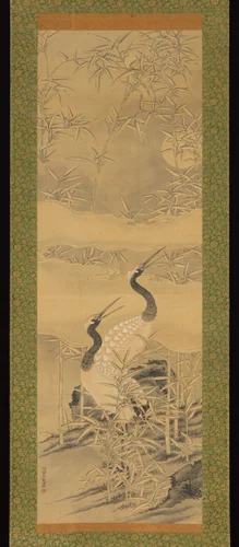 Pair of Cranes in Bamboo Grove by Tanomura Chikuden (田能村竹田), painting, 1827-1833
