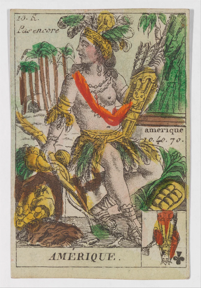 Amerique, from the playing cards (for quartets) "Costumes des Peuples Étrangers" by anonymous, print, 1700-1799