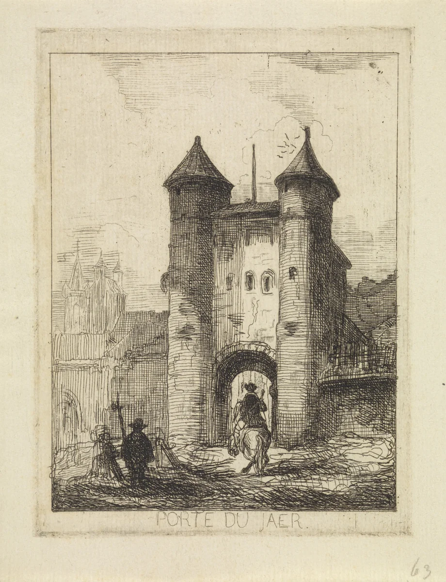Gezicht op de Helpoort te Maastricht, gezien vanaf de veldzijde by Arnoud Schaepkens, print, 1831-1904