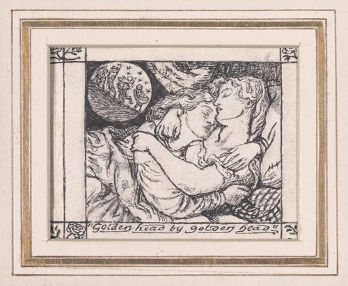 Golden head by golden head, for "The Goblin Market" by Dante Gabriel Rossetti, drawing, 1861