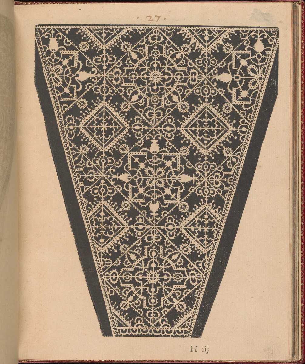 Les Singuliers et Nouveaux Portraicts... page 31 (recto) by Federico de Vinciolo, book, 1588