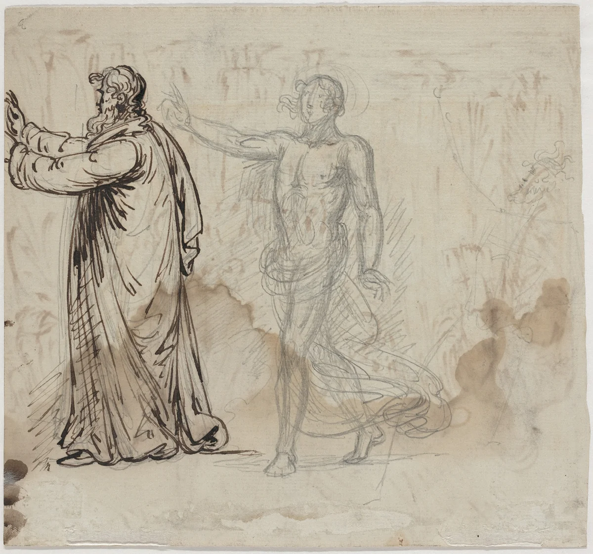 Three Figures [verso] by Mather Brown, drawing, 1780-1790