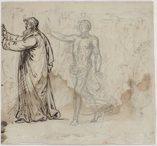 Three Figures [verso] by Mather Brown, drawing, 1780-1790