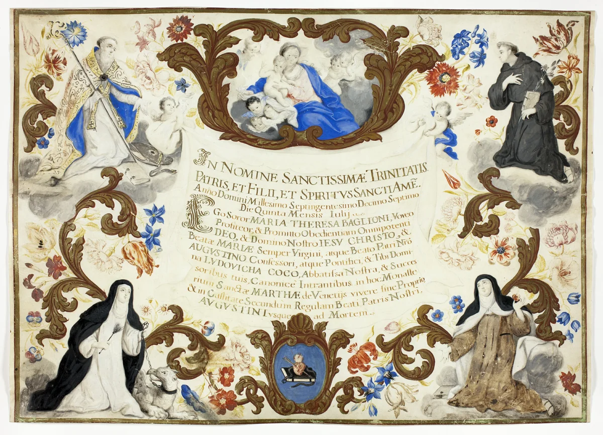 Investiture Certificate of Sister Maria Theresa Baglioni by Artist Unknown, painting, 1712-1722