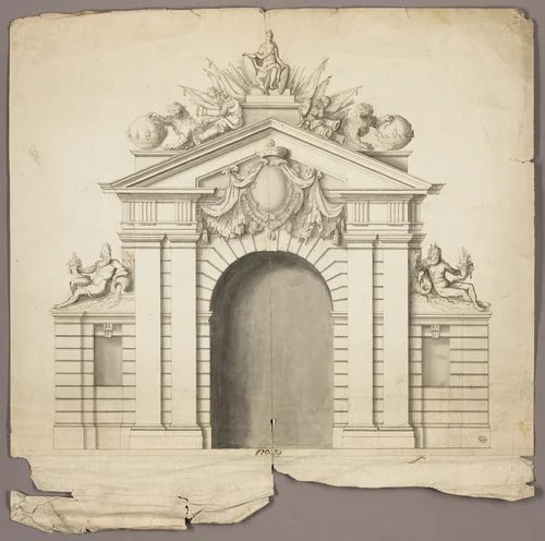 Triumphal Arch with Order of the Golden Fleece at Center by Unknown Artist, drawing, 1700-1799