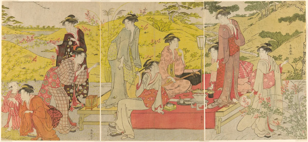 Picnic Party at Hagidera by Katsukawa Shuncho, print, 1780-1800