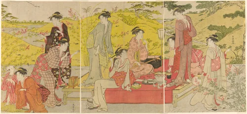 Picnic Party at Hagidera by Katsukawa Shuncho, print, 1780-1800