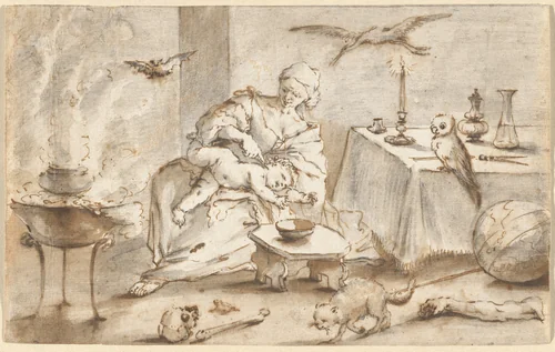 Scene of Witchcraft by Domenico Guidobono, drawing, 1690-1700