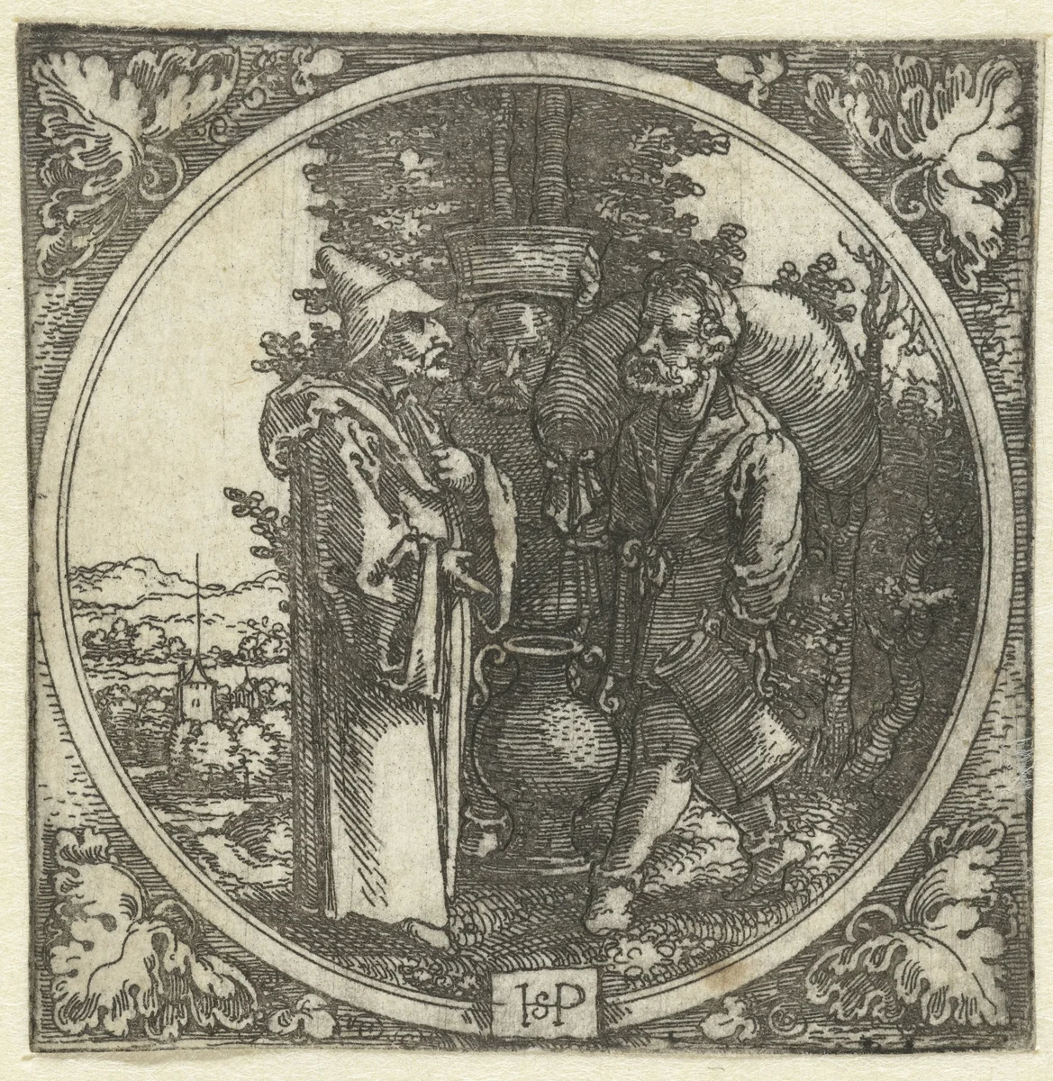 Man en twee knechten of dragers by Unknown, print, 1510-1550