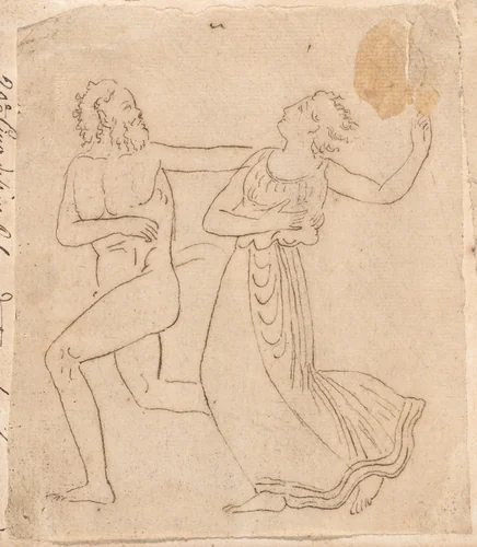 Satyr and Maenad, from Dance in Honor of Bacchus by Jacques-Louis David, drawing, 1775-1780