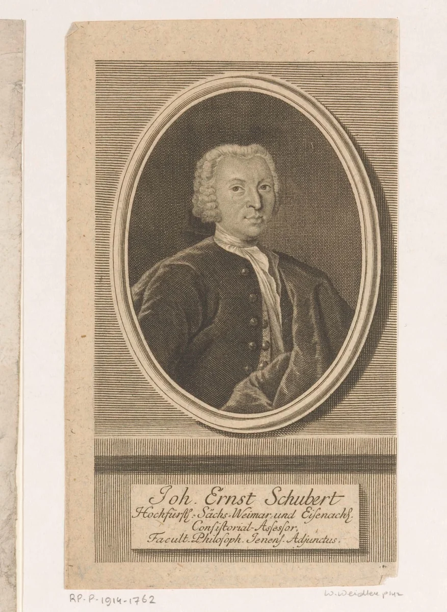 Portret van Johann Ernst Schubert by Johann Martin Bernigeroth, print, 1746