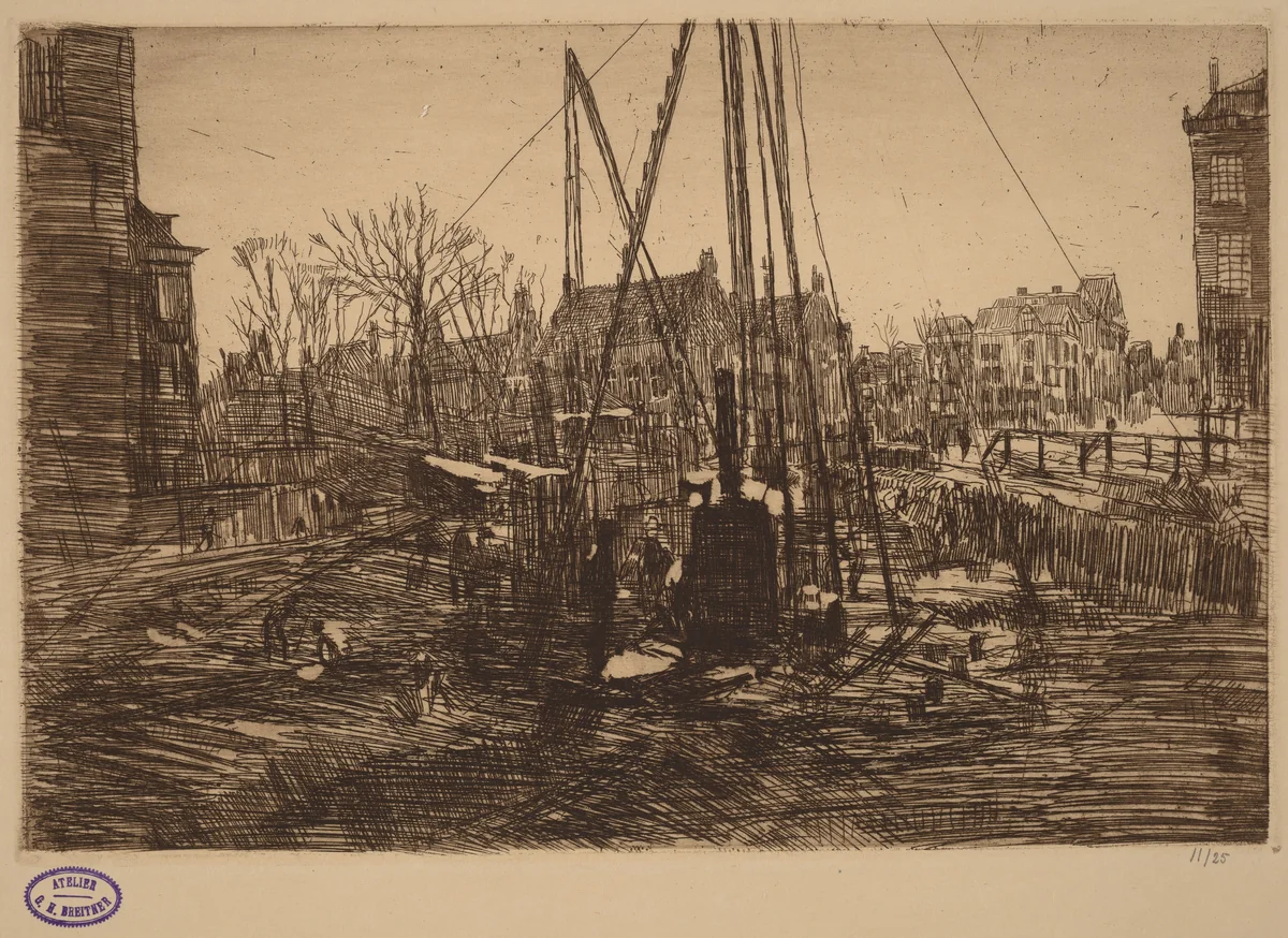 Scene in a Dutch City with Pile Driver in Foreground by George Hendrik Breitner, print, 1857-1923